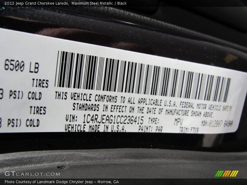 Maximum Steel Metallic / Black 2012 Jeep Grand Cherokee Laredo
