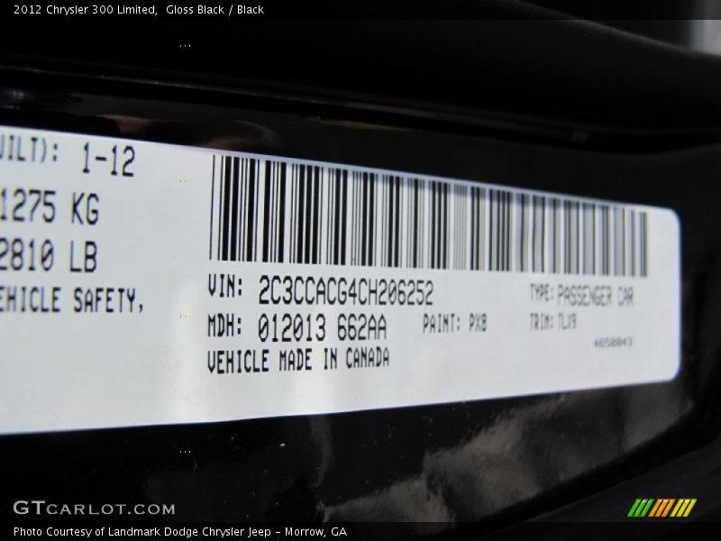Gloss Black / Black 2012 Chrysler 300 Limited