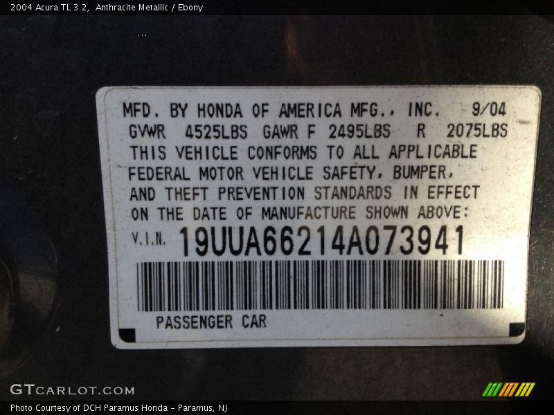 Anthracite Metallic / Ebony 2004 Acura TL 3.2