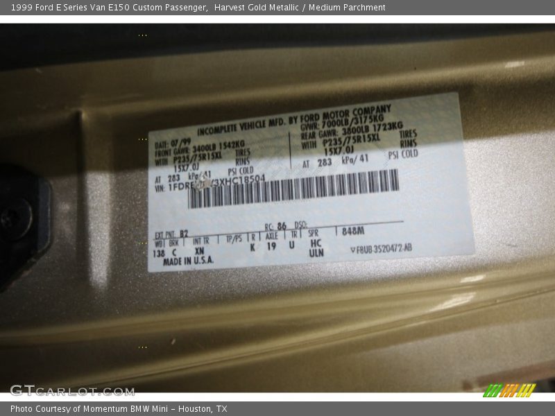 Harvest Gold Metallic / Medium Parchment 1999 Ford E Series Van E150 Custom Passenger