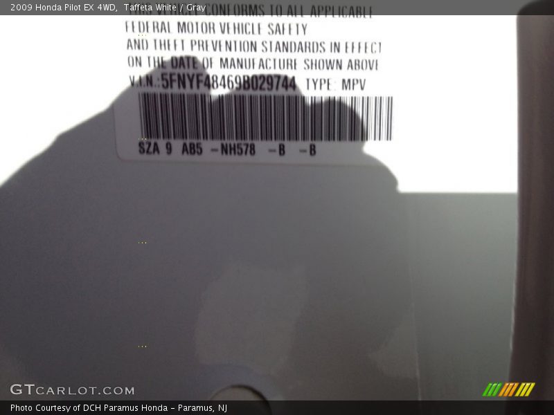 Taffeta White / Gray 2009 Honda Pilot EX 4WD