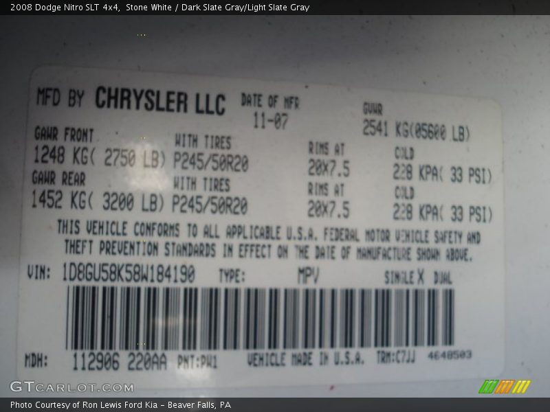 Stone White / Dark Slate Gray/Light Slate Gray 2008 Dodge Nitro SLT 4x4