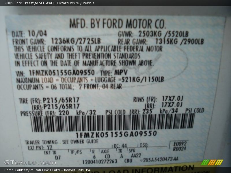Oxford White / Pebble 2005 Ford Freestyle SEL AWD