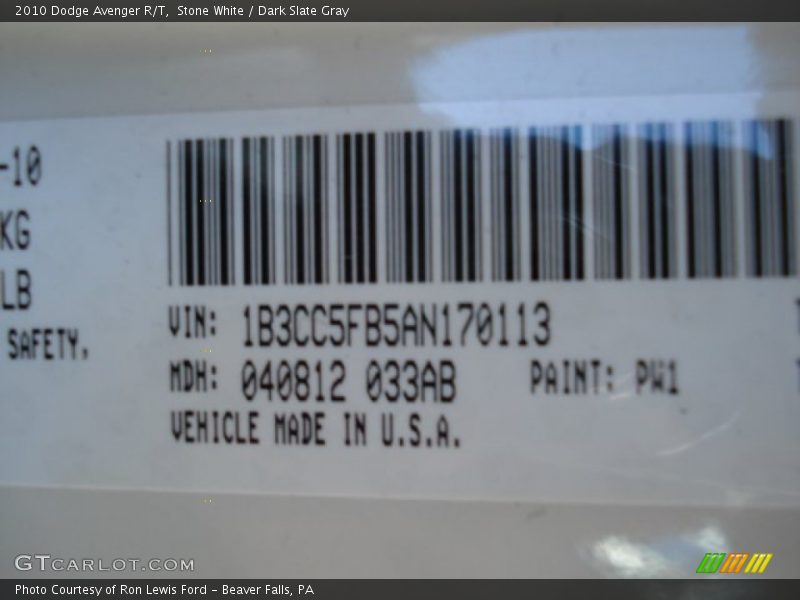 Stone White / Dark Slate Gray 2010 Dodge Avenger R/T
