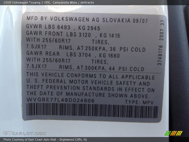 Campanella White / Anthracite 2008 Volkswagen Touareg 2 VR6