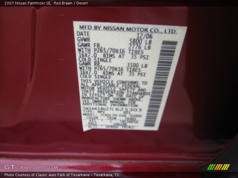 Red Brawn / Desert 2007 Nissan Pathfinder SE