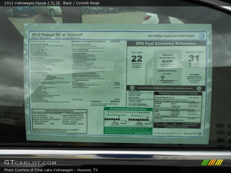 Black / Cornsilk Beige 2012 Volkswagen Passat 2.5L SE