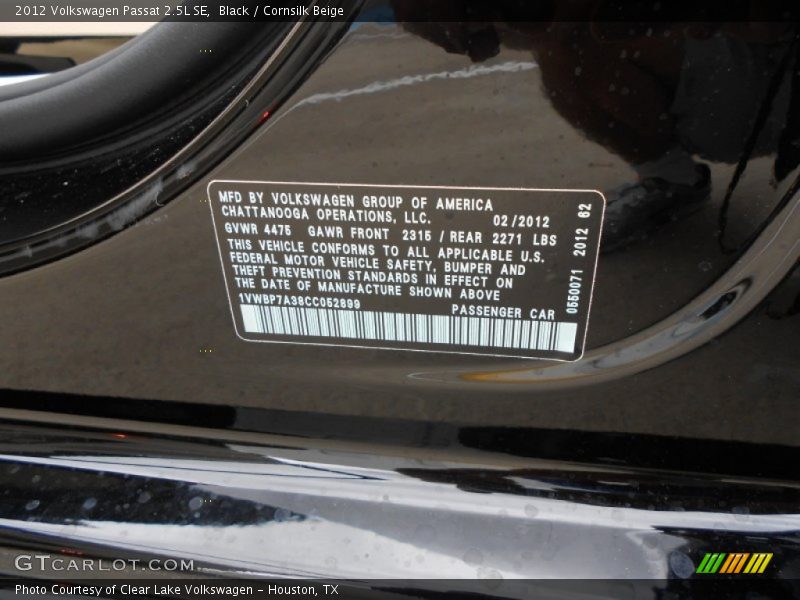 Black / Cornsilk Beige 2012 Volkswagen Passat 2.5L SE
