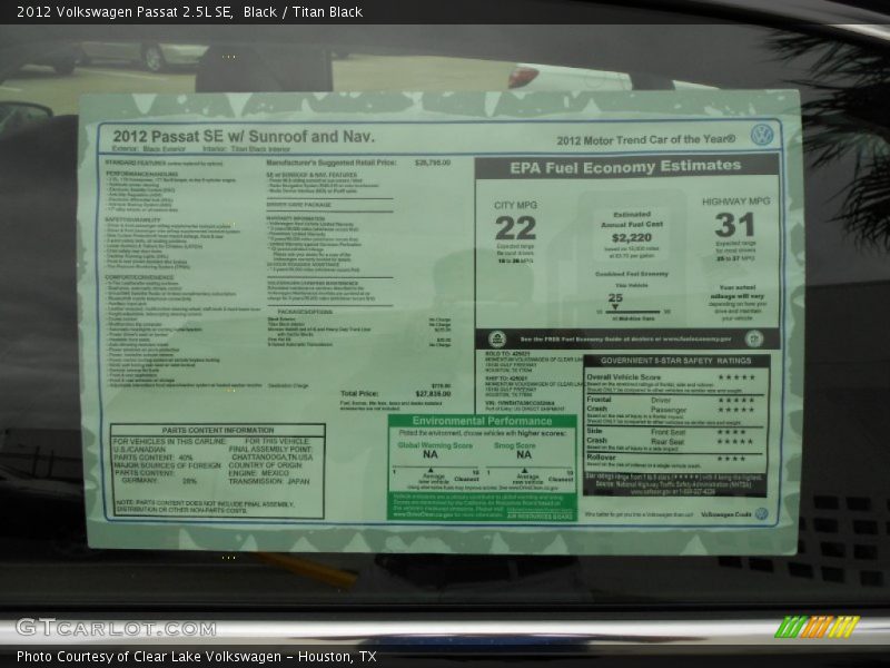 Black / Titan Black 2012 Volkswagen Passat 2.5L SE