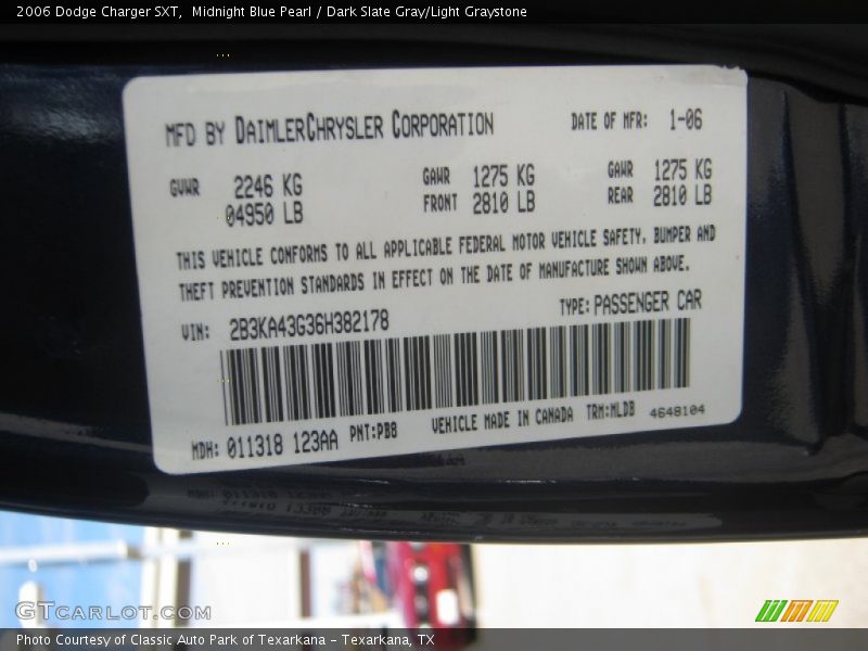 Midnight Blue Pearl / Dark Slate Gray/Light Graystone 2006 Dodge Charger SXT