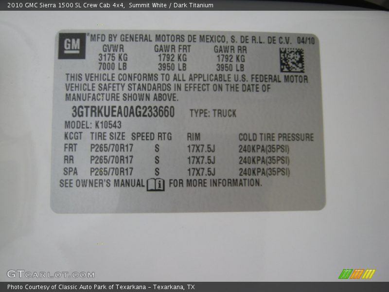 Summit White / Dark Titanium 2010 GMC Sierra 1500 SL Crew Cab 4x4