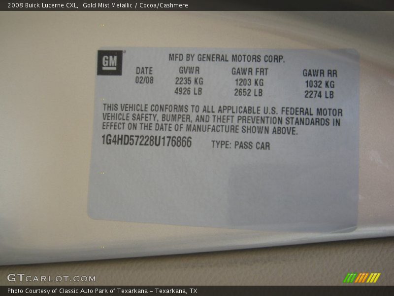 Gold Mist Metallic / Cocoa/Cashmere 2008 Buick Lucerne CXL