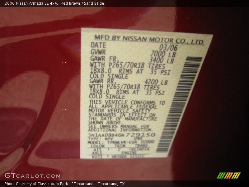 Red Brawn / Sand Beige 2006 Nissan Armada LE 4x4