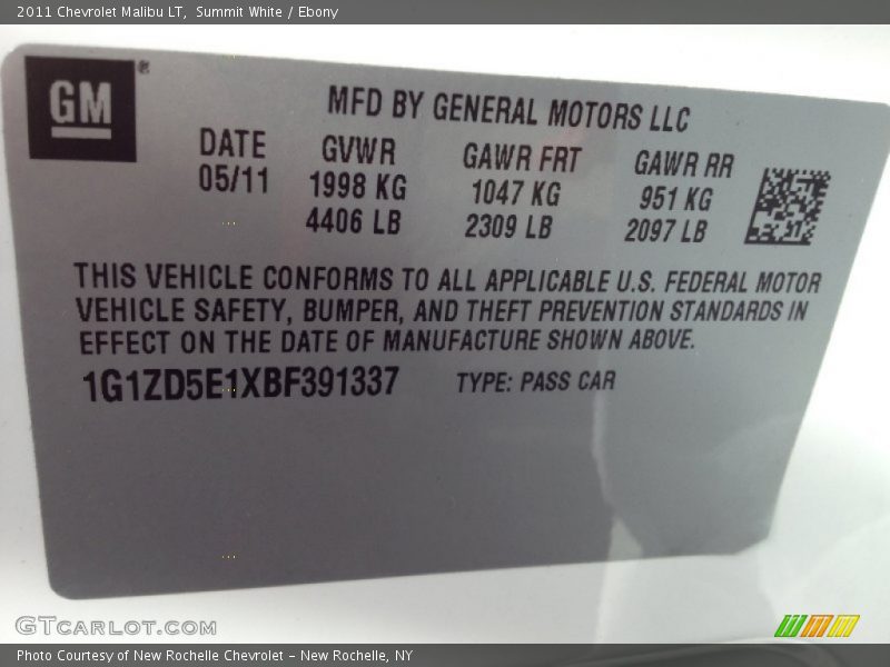 Summit White / Ebony 2011 Chevrolet Malibu LT