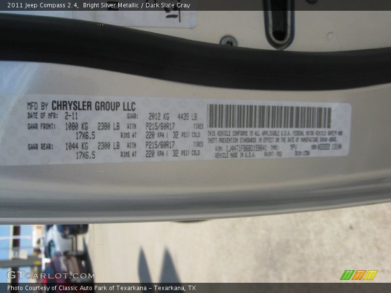 Bright Silver Metallic / Dark Slate Gray 2011 Jeep Compass 2.4