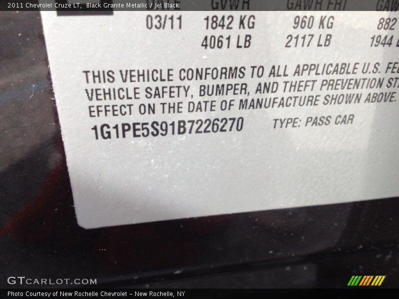 Black Granite Metallic / Jet Black 2011 Chevrolet Cruze LT