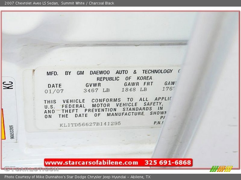 Summit White / Charcoal Black 2007 Chevrolet Aveo LS Sedan