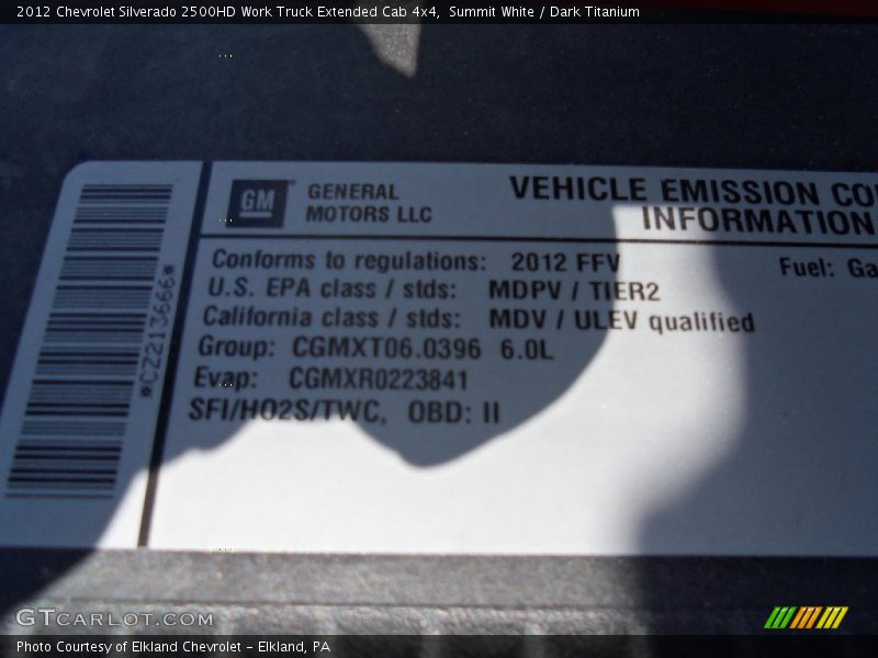 Summit White / Dark Titanium 2012 Chevrolet Silverado 2500HD Work Truck Extended Cab 4x4