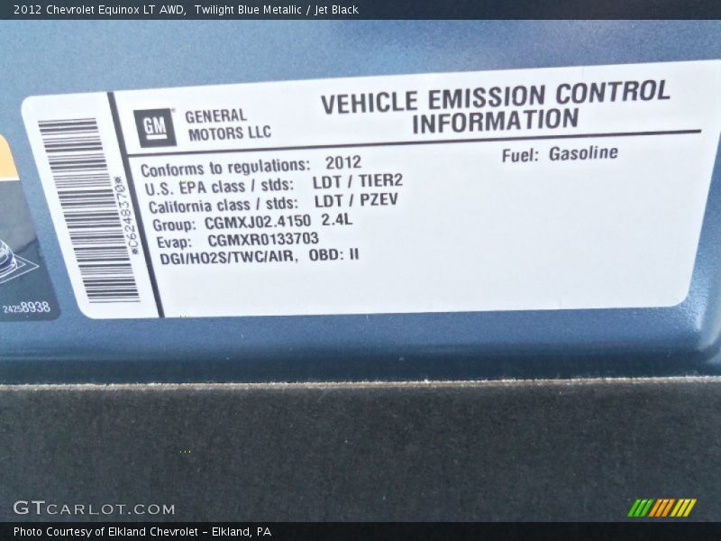 Twilight Blue Metallic / Jet Black 2012 Chevrolet Equinox LT AWD