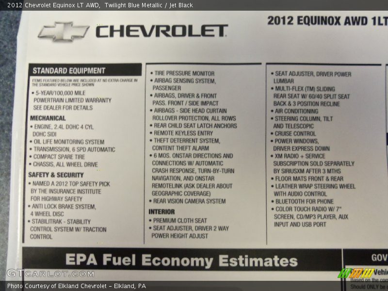 Twilight Blue Metallic / Jet Black 2012 Chevrolet Equinox LT AWD