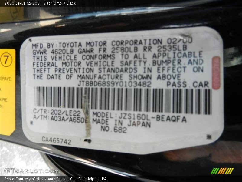 Black Onyx / Black 2000 Lexus GS 300