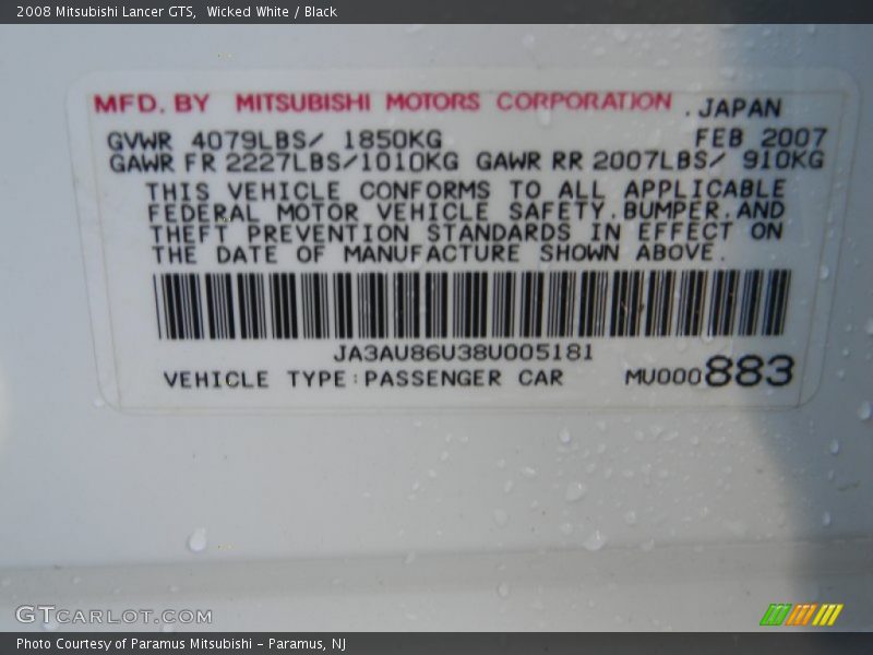 Wicked White / Black 2008 Mitsubishi Lancer GTS