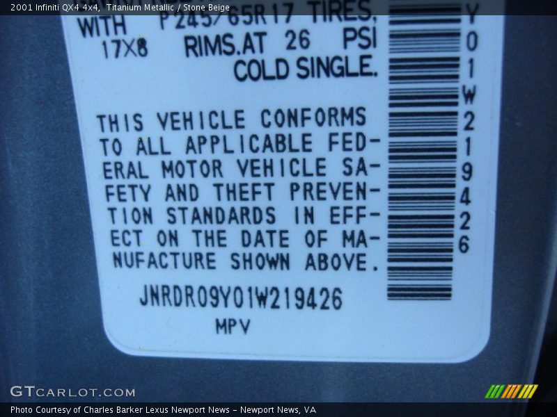 Titanium Metallic / Stone Beige 2001 Infiniti QX4 4x4