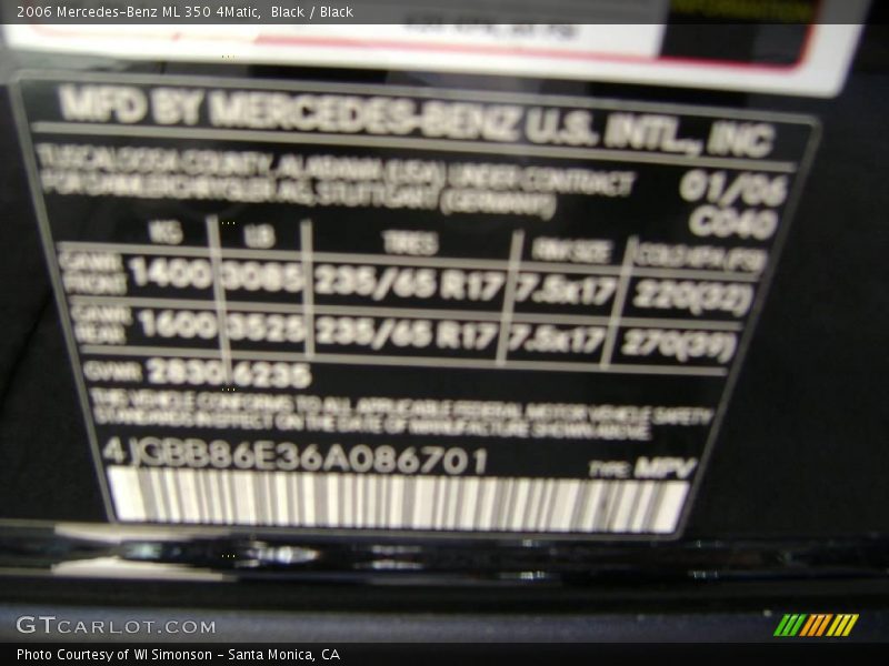 Black / Black 2006 Mercedes-Benz ML 350 4Matic