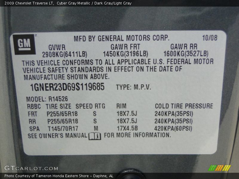 Cyber Gray Metallic / Dark Gray/Light Gray 2009 Chevrolet Traverse LT