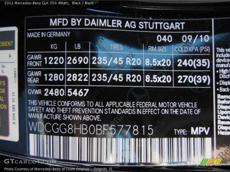 Black / Black 2011 Mercedes-Benz GLK 350 4Matic