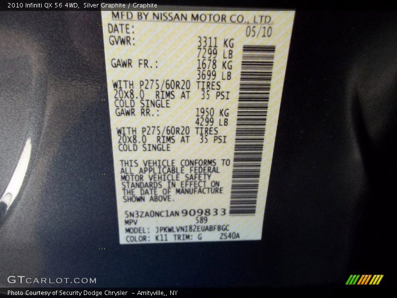 Silver Graphite / Graphite 2010 Infiniti QX 56 4WD