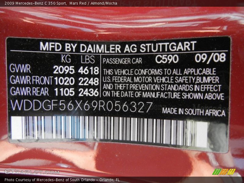 Mars Red / Almond/Mocha 2009 Mercedes-Benz C 350 Sport