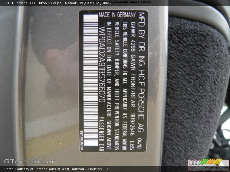 Meteor Grey Metallic / Black 2011 Porsche 911 Turbo S Coupe