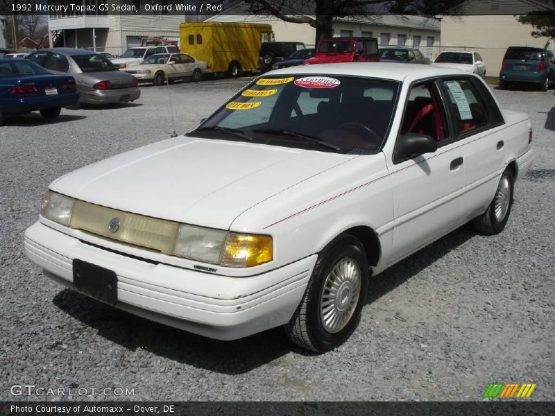 Oxford White / Red 1992 Mercury Topaz GS Sedan