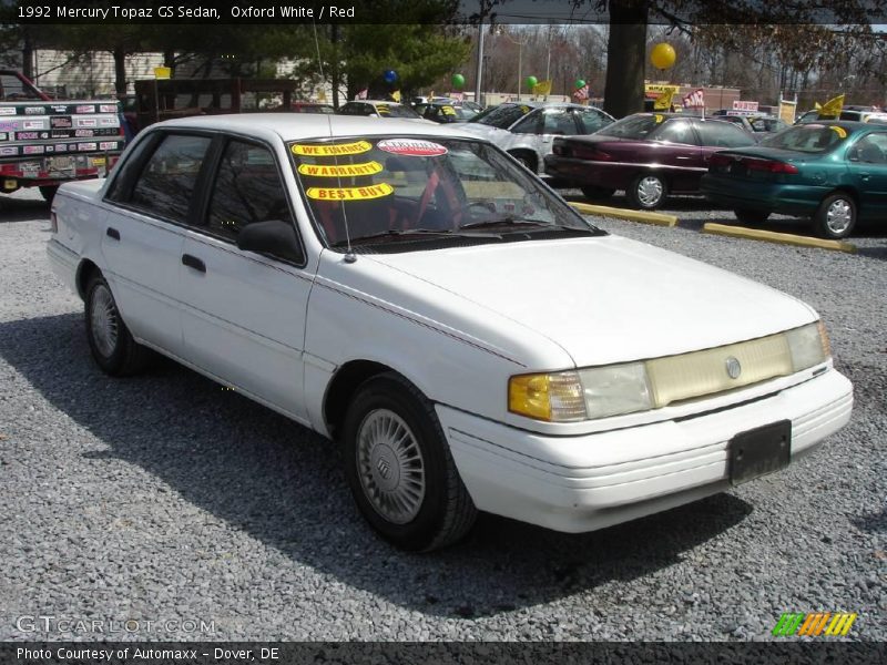Oxford White / Red 1992 Mercury Topaz GS Sedan