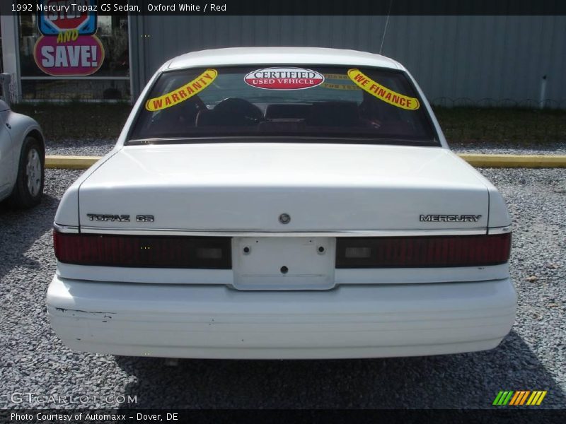 Oxford White / Red 1992 Mercury Topaz GS Sedan