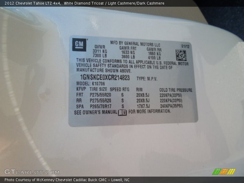 White Diamond Tricoat / Light Cashmere/Dark Cashmere 2012 Chevrolet Tahoe LTZ 4x4