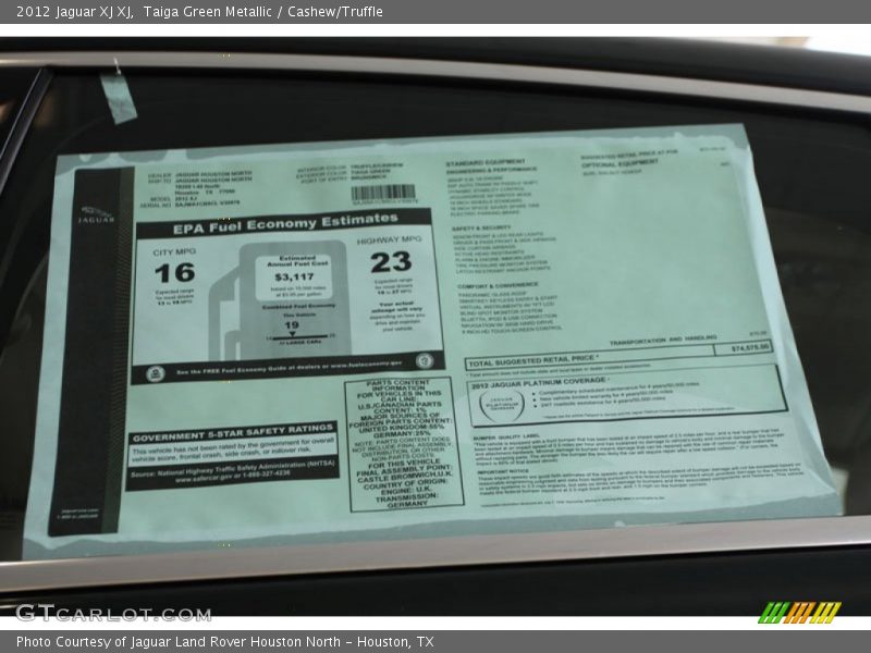  2012 XJ XJ Window Sticker