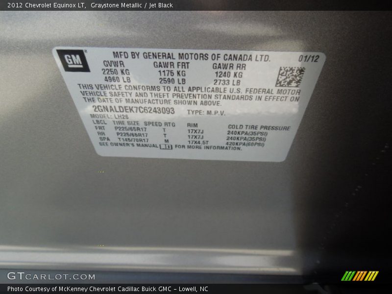 Graystone Metallic / Jet Black 2012 Chevrolet Equinox LT