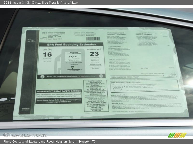  2012 XJ XJ Window Sticker