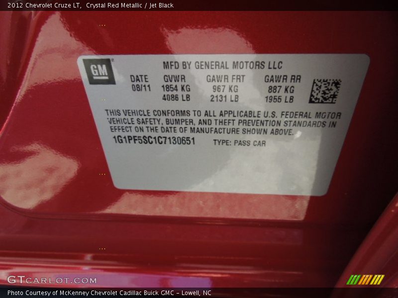 Crystal Red Metallic / Jet Black 2012 Chevrolet Cruze LT