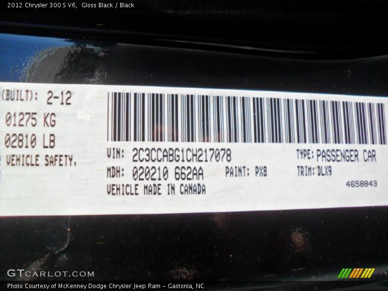 2012 300 S V6 Gloss Black Color Code PX8