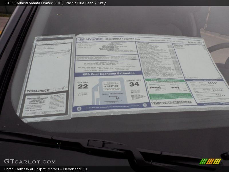 2012 Sonata Limited 2.0T Window Sticker