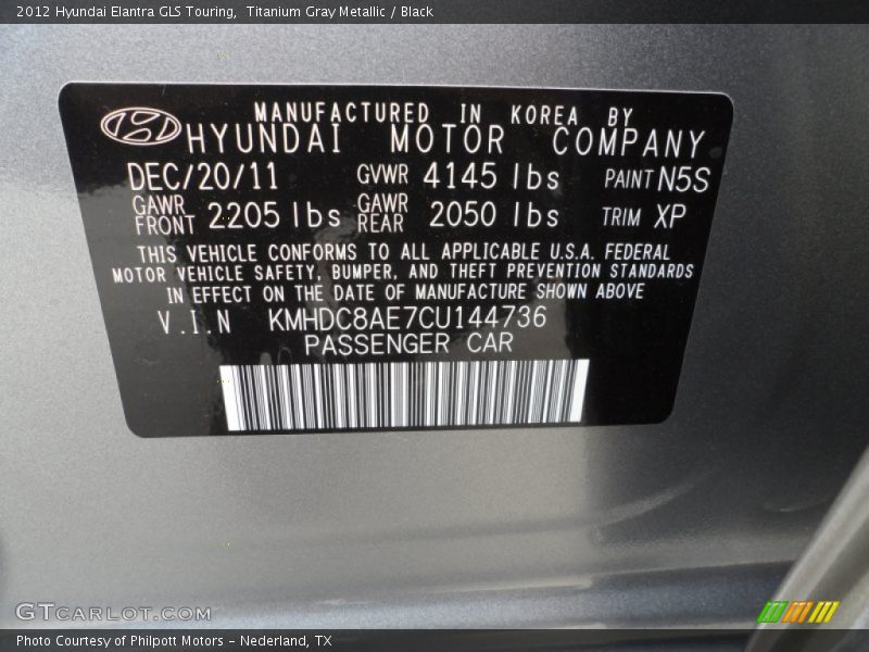 2012 Elantra GLS Touring Titanium Gray Metallic Color Code N5S