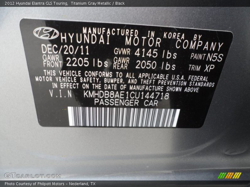 2012 Elantra GLS Touring Titanium Gray Metallic Color Code N5S