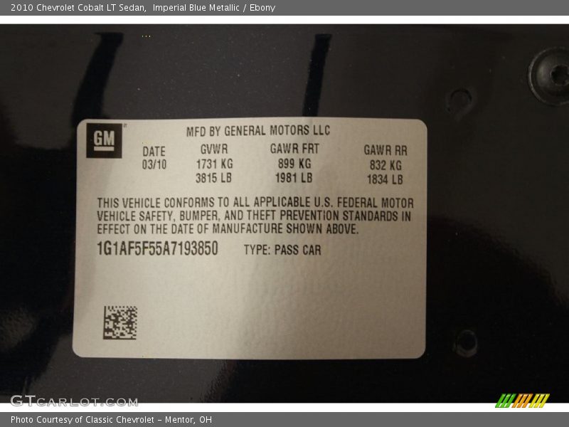 Imperial Blue Metallic / Ebony 2010 Chevrolet Cobalt LT Sedan