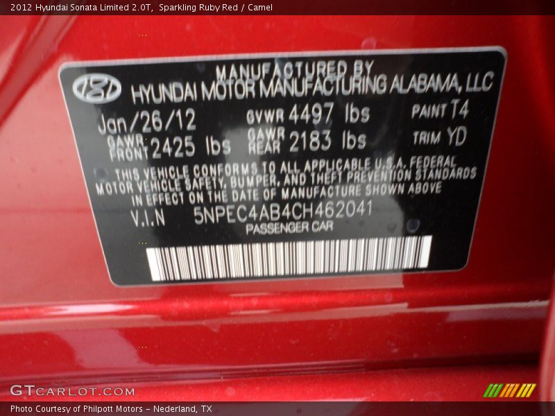 Sparkling Ruby Red / Camel 2012 Hyundai Sonata Limited 2.0T