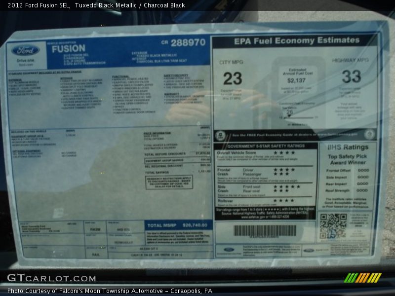 2012 Fusion SEL Window Sticker