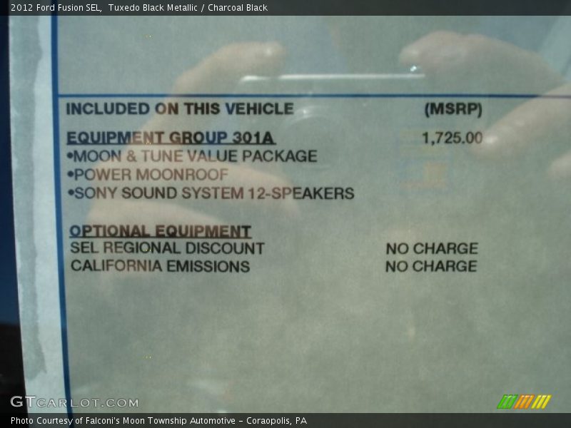  2012 Fusion SEL Window Sticker