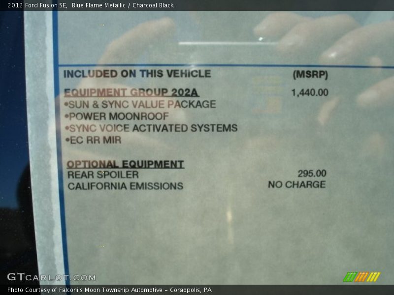 Blue Flame Metallic / Charcoal Black 2012 Ford Fusion SE